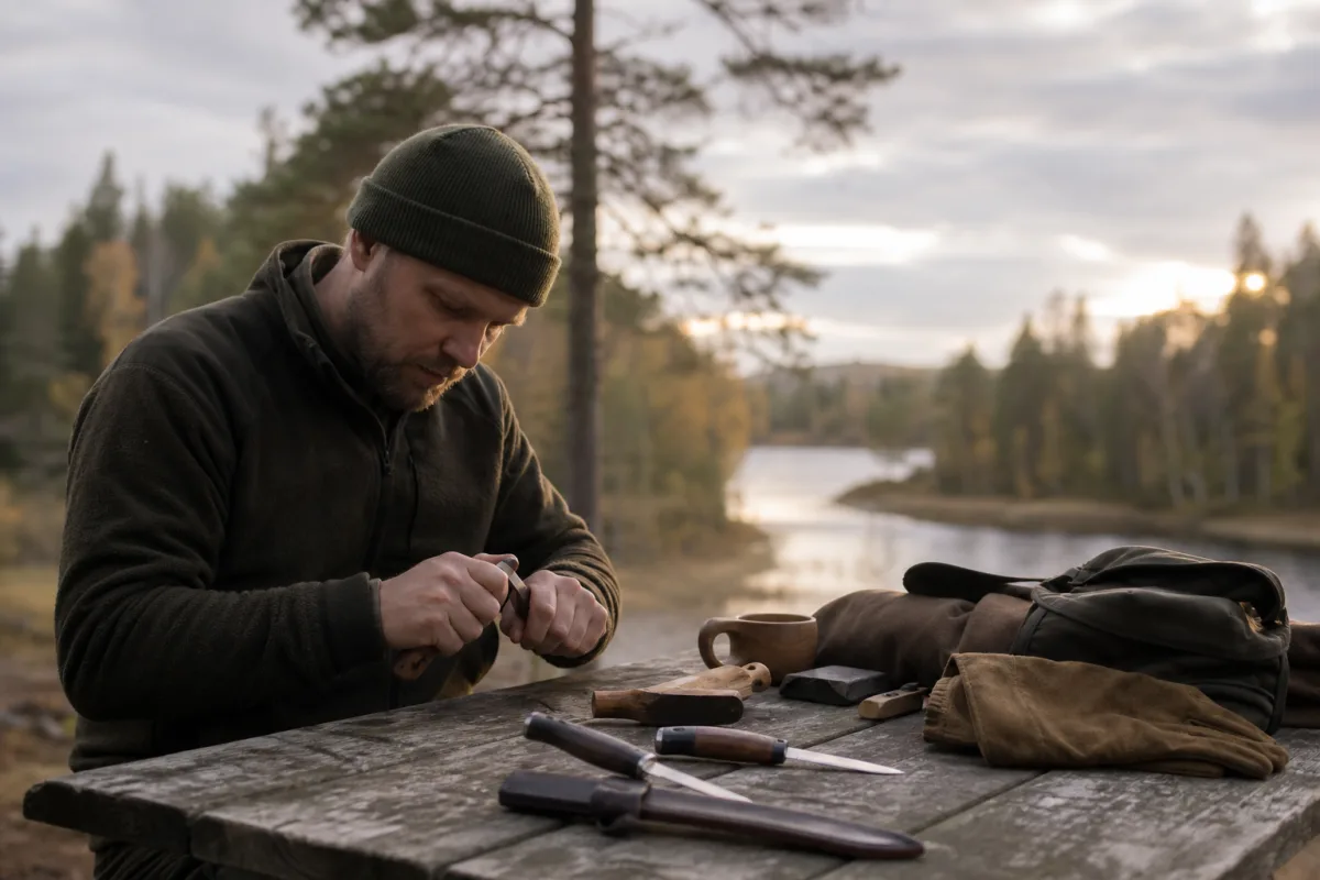 Utvalda jaktknivar med fasta blad och fällblad för urtagning