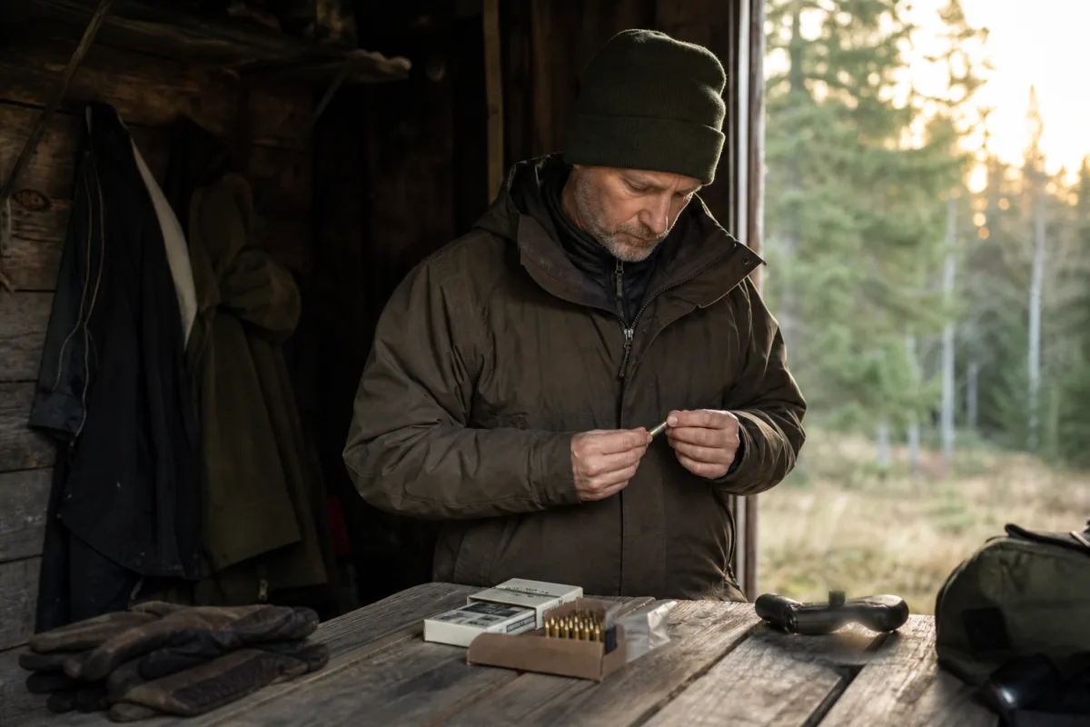 Jägare kontrollerar patronmärkning mot aktuell föreskrift före jakt