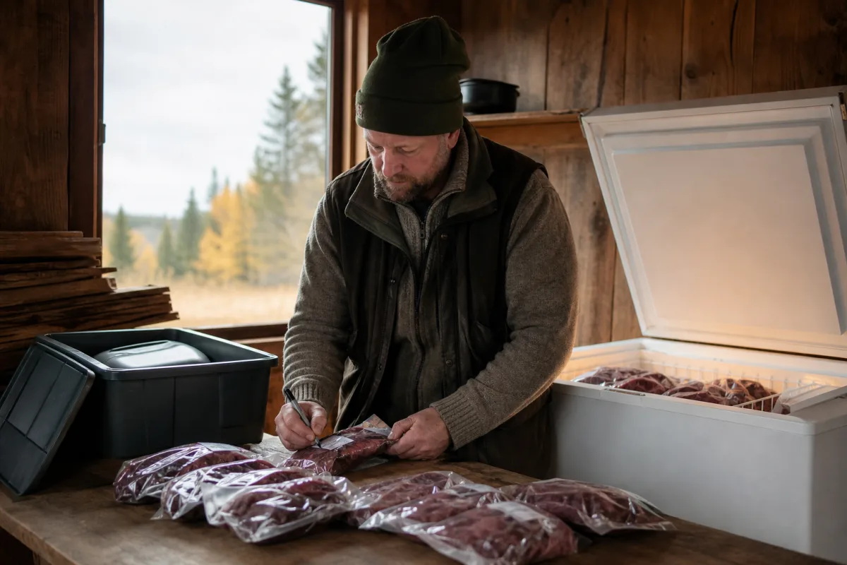 Förpackat viltkött förvarat kallt och märkt inför frysning