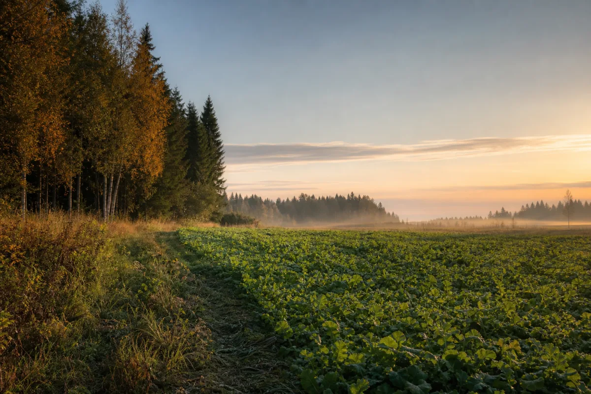 Sådd viltåker i kantzon mellan skog och öppen mark